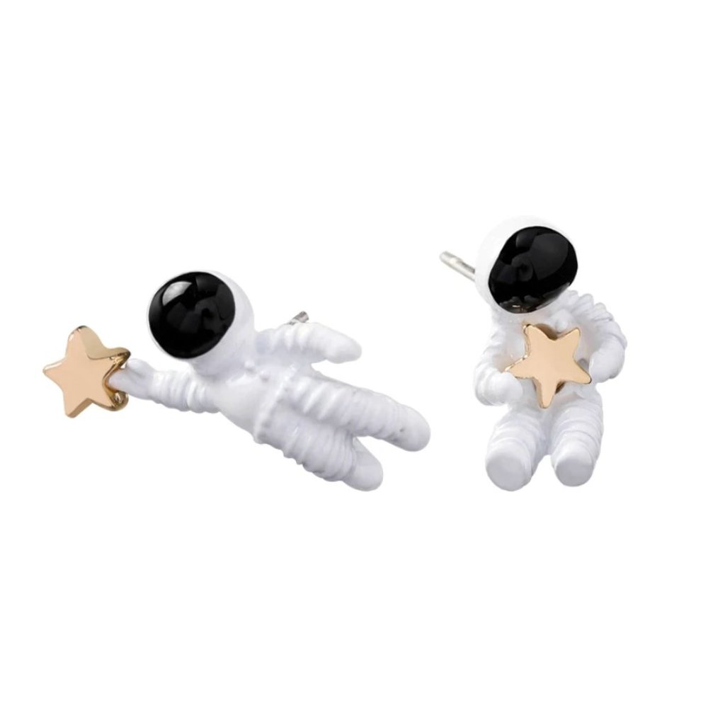White Black Star Astronaut Cute Stud Earrings